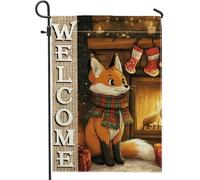 Drapeau de jardin Welcome Fox - Décoration de porche orange - Drapeau double face en toile de jute pour festival d'automne, décoration d'intérieur d'automne, patio et pelouse - 30,5 x 45,7 cm