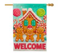 Drapeau de jardin « Welcome Gingerbread House » - Décoration colorée pour les vacances d'hiver - Bannière double face en toile de jute pour décoration de pelouse extérieure - 71 x 101 cm