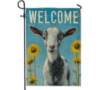 Drapeau de jardin « Welcome Goat » - Décoration de ferme bleue - Bannière de tournesol - Double face en toile de jute - Décoration saisonnière de pelouse - Parfait pour les fêtes en plein air - 30,5 x
