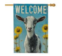 Drapeau de jardin « Welcome Goat » - Décoration de ferme - Tournesol - Double face en toile de jute - Décoration saisonnière - Parfait pour les fêtes en plein air - 71 x 101 cm