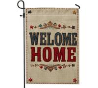 Drapeau de jardin Welcome Home, bannière de bienvenue rustique en toile de jute, décoration extérieure saisonnière pour pelouse et cour, décoration double face de pendaison de crémaillère, 30,5 x 45,7