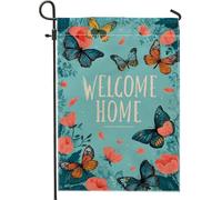 Drapeau de jardin Welcome Home, décoration extérieure florale bleue, bannière de pelouse saisonnière double face, décoration de jardin printemps-été, 30,5 x 45,7 cm