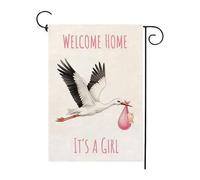 Drapeau de jardin « Welcome Home It's A Girl » - 30,5 x 45,7 cm - Double face pour décoration extérieure de cour et ferme