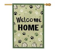 Drapeau de jardin Welcome Home - Motif empreintes de pattes vertes - Décoration d'extérieur sur le thème du chien - Bannière de cour pour amoureux des animaux - Bannière double face - 71,1 x 101,6 cm