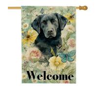 Drapeau de jardin Welcome Home - Motif floral noir - Bannière double face en toile de jute - Décoration de pelouse de papillon - 71,1 x 101,6 cm