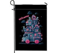 Drapeau de jardin Welcome Home, motif maison de chat, décoration extérieure d'automne, drapeau de cour double face en toile de jute pour décoration de fête d'Halloween, 30,5 x 45,7 cm
