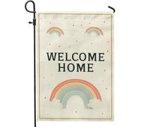 Drapeau de jardin Welcome Home, nuages arc-en-ciel, décoration extérieure, bannière double face pour terrasse, pelouse, décoration d'intérieur, 30,5 x 45,7 cm