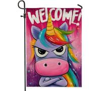 Drapeau de jardin « Welcome Magical Horse », bannière colorée arc-en-ciel pour décoration d'intérieur, drapeau double face en toile de jute, décoration saisonnière de pelouse, 30,5 x 45,7 cm