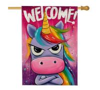 Drapeau de jardin « Welcome Magical Horse », bannière colorée arc-en-ciel pour décoration d'intérieur, drapeau double face en toile de jute, décoration saisonnière de pelouse, 71 x 101,6 cm