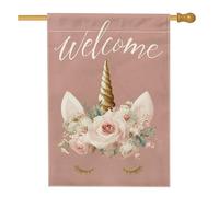 Drapeau de jardin « Welcome Magical Horse », bannière florale de pêche pour décoration d'intérieur, drapeau double face en toile de jute pour décoration de pelouse extérieure, parfait pour les fêtes