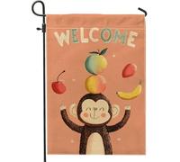 Drapeau de jardin « Welcome Monkey » - Décoration extérieure - Motif singe - Pêche - Décoration d'extérieur - Double face - Pour fête d'été - 30,5 x 45,7 cm