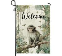 Drapeau de jardin Welcome Monkey Jungle - Bannière de décoration extérieure double face en toile de jute pour printemps été vacances fête pelouse décoration pelouse 30,5 x 45,7 cm