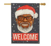 Drapeau de jardin « Welcome Santa Claus » - Bannière de décoration de Noël noire - Double face en toile de jute - Pour décoration de pelouse extérieure - 71 x 101 cm