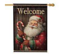 Drapeau de jardin « Welcome Santa Claus » - Bannière de décoration de vacances rouge - Drapeau double face en toile de jute pour décoration extérieure de Noël - 71,1 x 101,6 cm