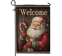 Drapeau de jardin « Welcome Santa Claus » - Bannière de décoration de vacances rouge - Drapeau double face en toile de jute pour décoration extérieure de Noël - 30,5 x 45,7 cm