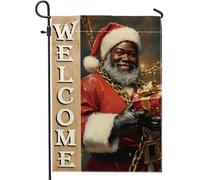 Drapeau de jardin « Welcome Santa Claus » - Rouge et blanc - Pour l'extérieur - Double face en toile de jute - Décoration de cour pour la saison d'hiver - Décoration de porche de Noël - 30,5 x 45,7 cm