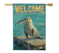 Drapeau de jardin « Welcome Seal » - Créatures océaniques colorées - Bannière de pelouse d'extérieur d'été - Art animal double face - Parfait pour les fêtes à thème côtier - 71,1 x 101,6 cm