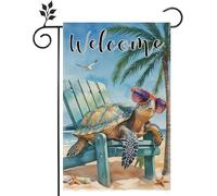 Drapeau de jardin « Welcome Summer It's 5 O'Clock Somewhere » - Tortue de plage - Perroquet - Double face - Maison Ooudoor Yard Sum