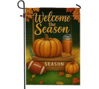 Drapeau de jardin « Welcome the Season » - Motif feuilles de citrouille orange - Décoration extérieure - Bannière double face en toile de jute pour décoration de fête d'automne - 30,5 x 45,7 cm