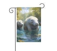 Drapeau de jardin West Indian Lamantins Imprimés Drapeaux décoratifs principalement pour patios, jardins, pots de fleurs, terrasse, balcon. 30,5 x 45,7 cm