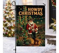 Drapeau de jardin Western Cowboy Père Noël Cactus Citation de Noël 30,5 x | Thème occidental, drapeau de cour, décoration de cactus, Père Noël cowboy, paysage du désert, panneau de cour saisonnier