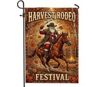 Drapeau de jardin Western Santa Harvest Rodeo Thème Noël 30,5 x 45,7 cm | Thème occidental, drapeau de pelouse, forêt d'automne, équitation, police rustique, décoration de cour saisonnière
