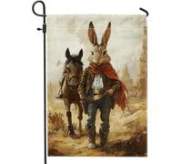 Drapeau de jardin Wild West Rabbit Cowboy, bannière marron rustique, décoration de pelouse extérieure de printemps, tissu double face, affichage de la maison, 30,5 x 45,7 cm