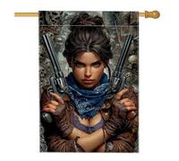 Drapeau de jardin Wild West Woman - Bandana bleu - Bannière de décoration d'intérieur - Double face en toile de jute - Décoration extérieure - 71 x 101 cm