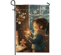Drapeau de jardin Winter Wonderland, jolie fille tenant une étoile, drapeau double face en toile de jute pour décoration de vacances, panneau de pelouse de Noël pour la maison et la terrasse, 30,5 x