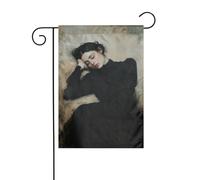 Drapeau de jardin « Woman in Black Sleeping Garden » - 30 x 45 cm - Vertical double face - Décoration extérieure - Drapeau de cour