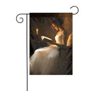 Drapeau de jardin « Woman Reading By The Candle » - 30 x 45 cm - Vertical double face - Décoration extérieure de ferme - Drapeau de cour