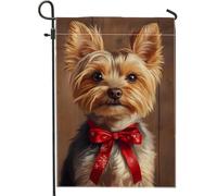 Drapeau de jardin Yorkshire Terrier festif, drapeau de décoration de chien marron, drapeau double face en toile de jute pour vacances d'hiver, décoration de pelouse sur le thème des animaux, 30,5 x