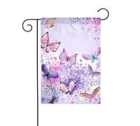 Drapeau de jardin YUGTAEE 30,5 x 45,7 cm - Beau papillon violet - Décoration de jardin épaisse et infroissable pour jardin, pelouse, terrasse