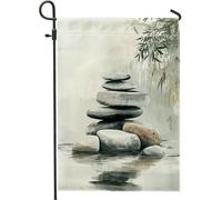 Drapeau de jardin zen, pierres de tranquillité, œuvre d'art, décoration d'intérieur, drapeaux d'extérieur, drapeau double face en toile de jute pour méditation, cour, décoration de vacances, 30,5 x