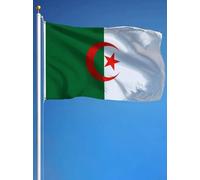 Drapeau de l’Algérie 90x150 cm - Vert et Blanc avec Croissant et Étoile en Polyester Résistant avec Œillets - Drapeau Algérien pour Intérieur/Extérieur - Idéal Fête Nationale - Planet Flag