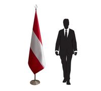 Drapeau de l’Autriche avec mât en inox, pied solide et socle ornemental - Ensemble de présentation pour décoration intérieure - Code CN1-AT-L