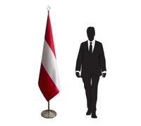 Drapeau de l’Autriche avec mât en inox, pied solide et socle ornemental - Ensemble de présentation pour décoration intérieure. Code CN2-AT-L
