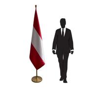 Drapeau de l’Autriche - Ensemble intérieur avec mât en inox, pied stable et socle décoratif - Présentation élégante pour bureau ou institutions. Code CN7-AT