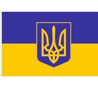 DRAPEAU DE L´UKRAINE AVEC BLASON. QUALITÉ SATIN PREMIUM 120D. DIMENSION L 150X90 cm
