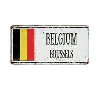 Drapeau de la Belgique City Street - 15,2 x 30,5 cm - Décorations murales personnalisées pour jardin extérieur et intérieur - Panneau en métal en aluminium - Souvenir de pays national - Plaque en