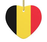 Drapeau de la Belgique en céramique en forme de cœur, peut être accroché sur les arbres de Noël et les cheminées.
