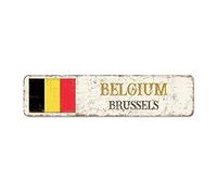 Drapeau de la Belgique en étain - Capitale de Bruxelles - Décoration murale vintage en métal - Souvenir du pays - Souvenir du drapeau national de la ville - Signes en métal de qualité pour salon et