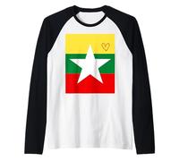 Drapeau de la Birmanie - Cœur fière du Patrimoine - Fête Nationale Manche Raglan