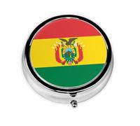 Drapeau de la Bolivie : cette petite boîte à pilules ronde est un organisateur de médicaments de voyage portable avec trois compartiments pour stocker des médicaments quotidiens.