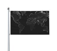Drapeau de la carte du monde noir 0,9 x 1,5 m pour extérieur et intérieur, printemps, été, automne, hiver, drapeau de jardin avec œillets double face pour décorations de cour