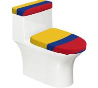 Drapeau de la Colombie Lot de 2 housses de siège de toilette avec couvercle de réservoir, ajustement élastique pour toilettes allongées et en forme de U, décoration de salle de bain, cadeau de