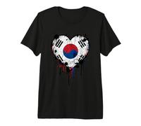 Drapeau de la Corée du Sud en Forme de cœur Vieilli T-Shirt Haut de Gamme