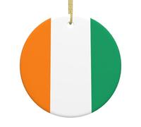Drapeau de la Côte d'Ivoire Imprimé Arbre de Noël Ornements en Céramique Décoration de Vacances Pendentif Unique pour Fête de Noël