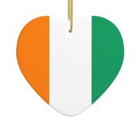 Drapeau de la Côte d'Ivoire Pendentif Arbre de Noël Céramique en Forme de Coeur Pendentif pour Noël Halloween Décoration de Fête, taille unique, Céramique