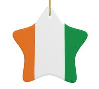 Drapeau de la Côte d'Ivoire - Pendentif étoile de Noël en céramique avec trous perforés et corde métallique dorée